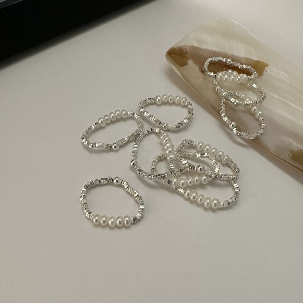 Wholesale 925 Sterling Silver Chipped Silver and Pearl Ring