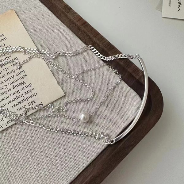 Wholesale 925 Sterling Silver Three Layers Of Light Luxury Pearl Necklace