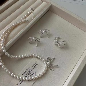 Wholesale 925 Sterling Silver Bowknot Earrings ＆ Ring ＆ Necklace