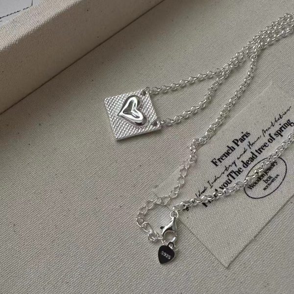 Wholesale 925 Sterling Silver Rectangle With Heart Necklace - Image 2
