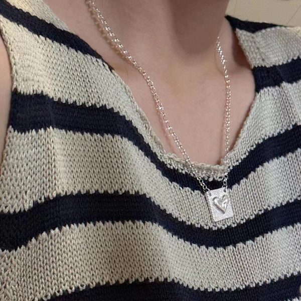 Wholesale 925 Sterling Silver Rectangle With Heart Necklace - Image 4