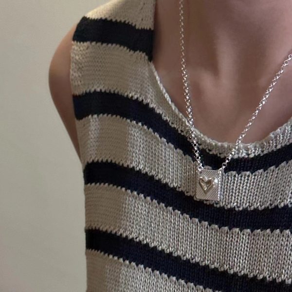 Wholesale 925 Sterling Silver Rectangle With Heart Necklace - Image 5