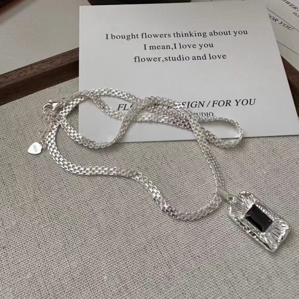 Wholesale 925 Sterling Silver Chunky Textured Square Necklace