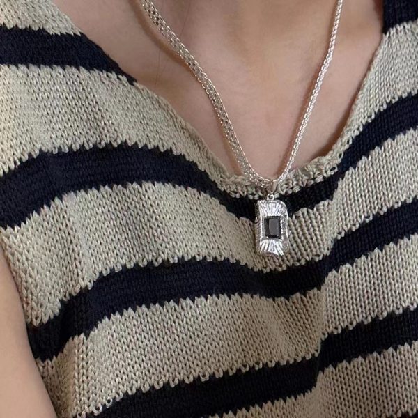 Wholesale 925 Sterling Silver Chunky Textured Square Necklace - Image 5
