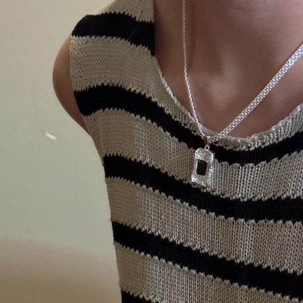 Wholesale 925 Sterling Silver Chunky Textured Square Necklace - Image 6