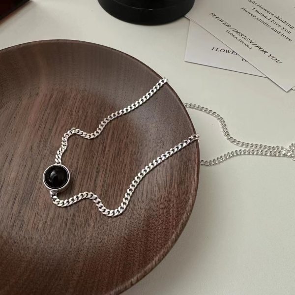 Wholesale 925 Sterling Silver Simple black Agate Necklace - Image 2