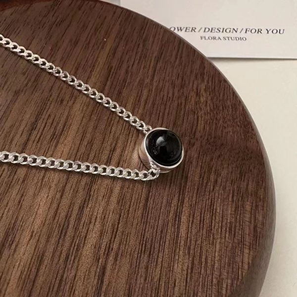 Wholesale 925 Sterling Silver Simple black Agate Necklace