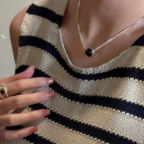 Wholesale 925 Sterling Silver Simple black Agate Necklace - Image 4