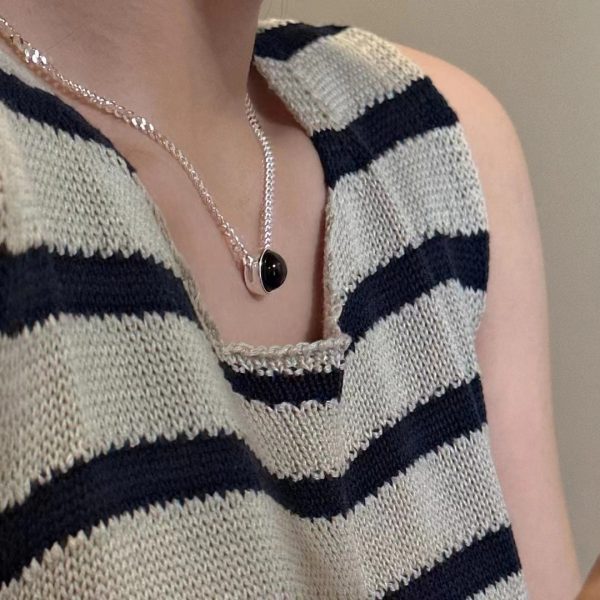 Wholesale 925 Sterling Silver Simple black Agate Necklace - Image 5