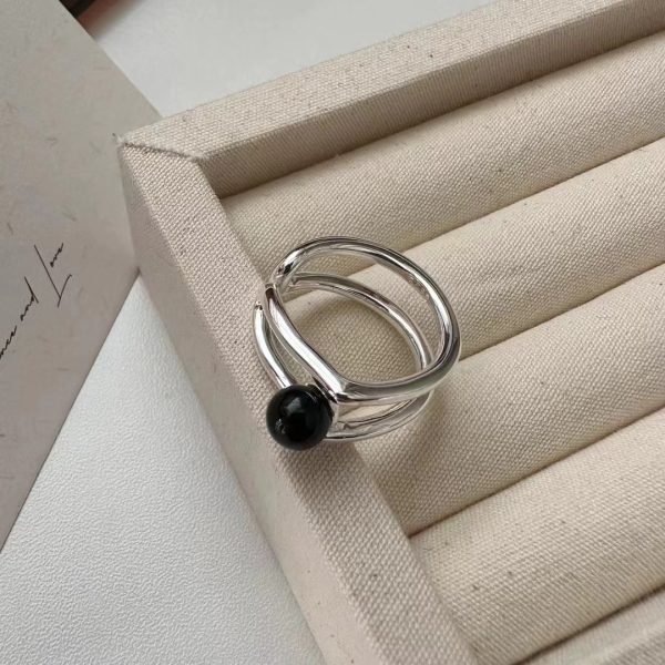 Wholesale 925 Sterling Silver Double Agate Round Beads Ring - Image 2
