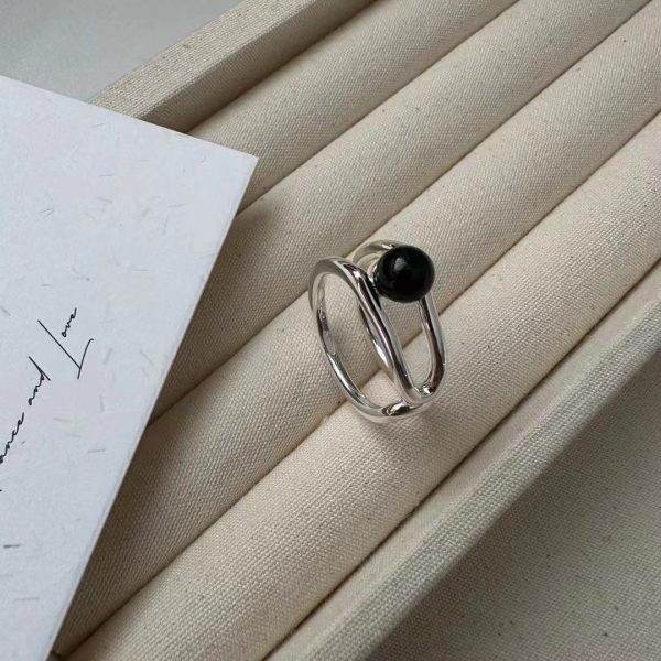 Wholesale 925 Sterling Silver Double Agate Round Beads Ring