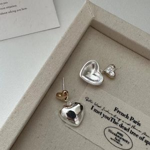 Wholesale 925 Sterling Silver Love Heart Color Separation Earrings