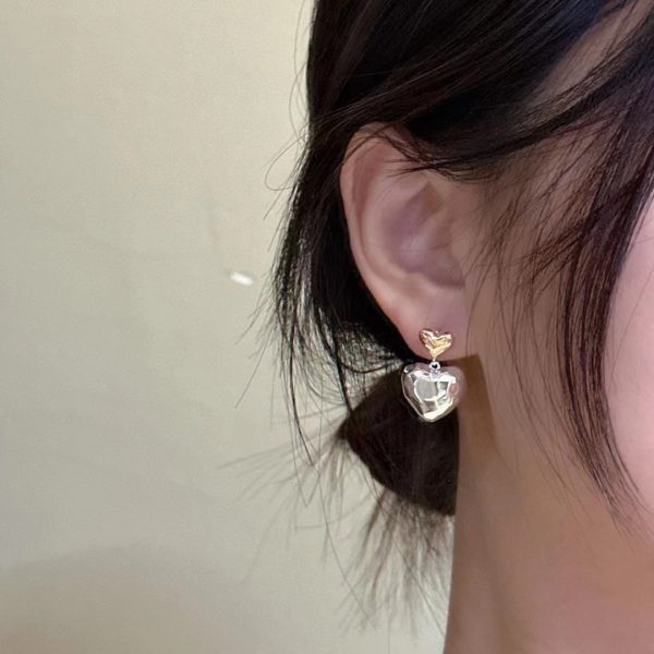Wholesale 925 Sterling Silver Love Heart Color Separation Earrings - Image 5
