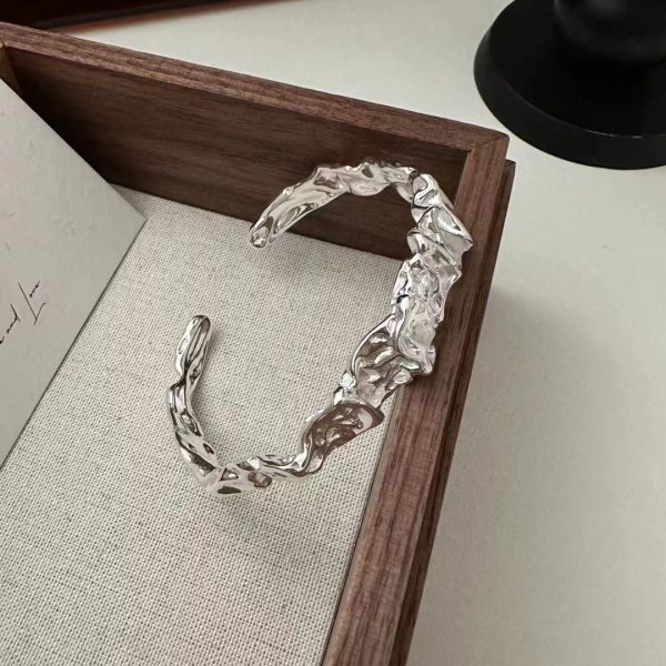 Wholesale 925 Sterling Silver Chunky Tinfoil Texture Bangle