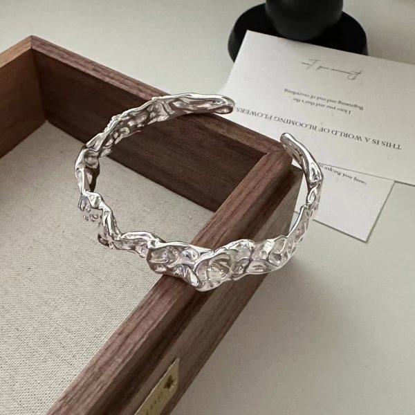 Wholesale 925 Sterling Silver Chunky Tinfoil Texture Bangle - Image 2