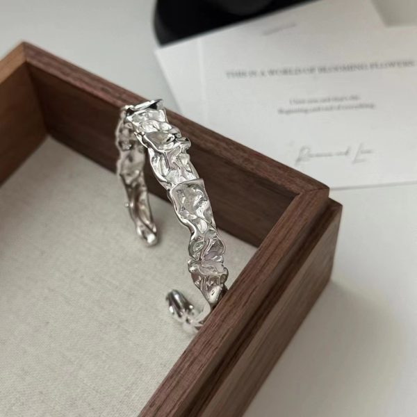Wholesale 925 Sterling Silver Chunky Tinfoil Texture Bangle - Image 3