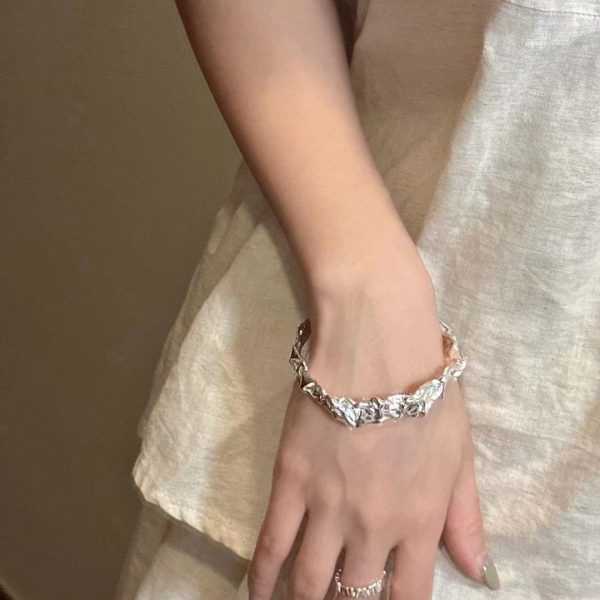 Wholesale 925 Sterling Silver Chunky Tinfoil Texture Bangle - Image 4