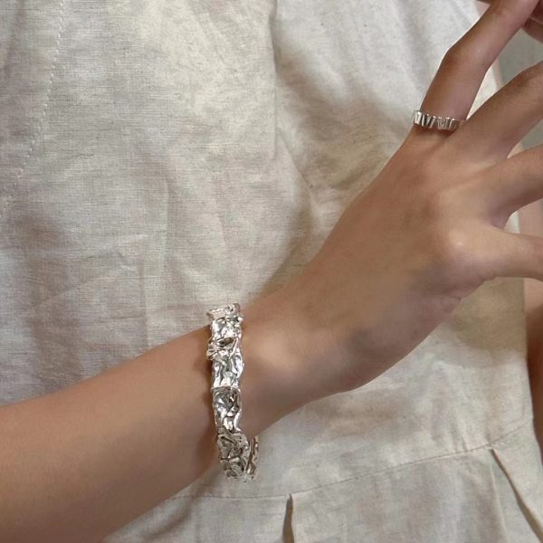 Wholesale 925 Sterling Silver Chunky Tinfoil Texture Bangle - Image 6