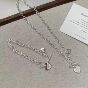 Wholesale 925 Sterling Silver O&T Heart Set Necklace ＆ Bracelet