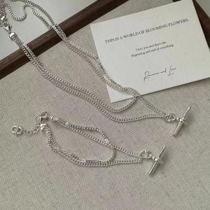 Wholesale 925 Sterling Silver O&T Double Layer Set Necklace ＆ Bracelet
