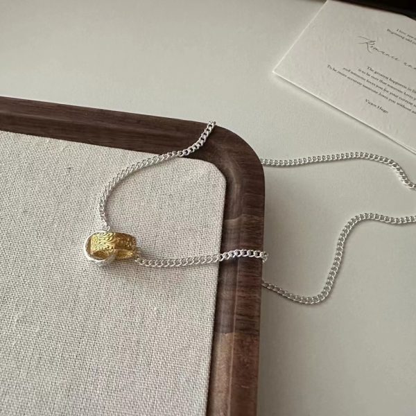 Wholesale 925 Sterling Silver Color Separation Double Ring Necklace - Image 2
