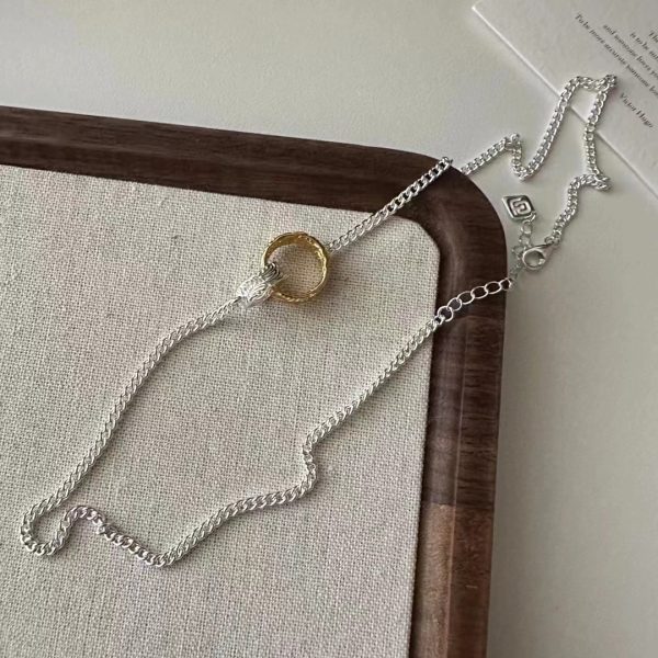 Wholesale 925 Sterling Silver Color Separation Double Ring Necklace - Image 3