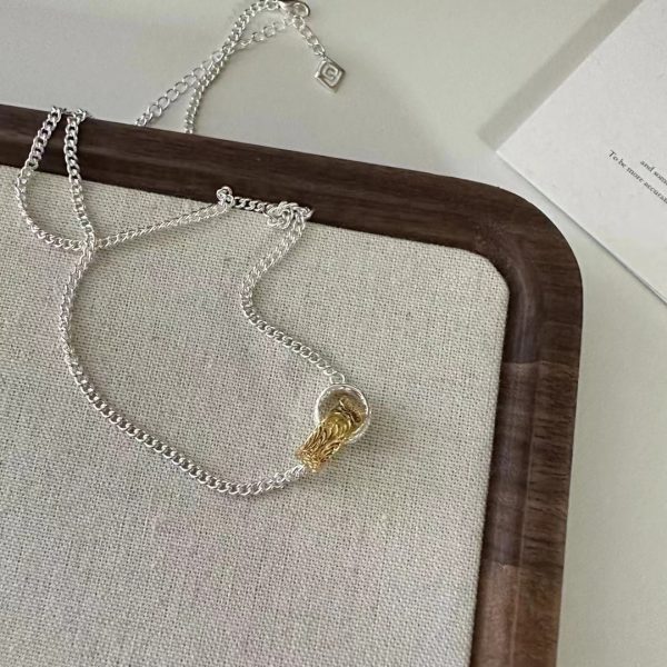 Wholesale 925 Sterling Silver Color Separation Double Ring Necklace