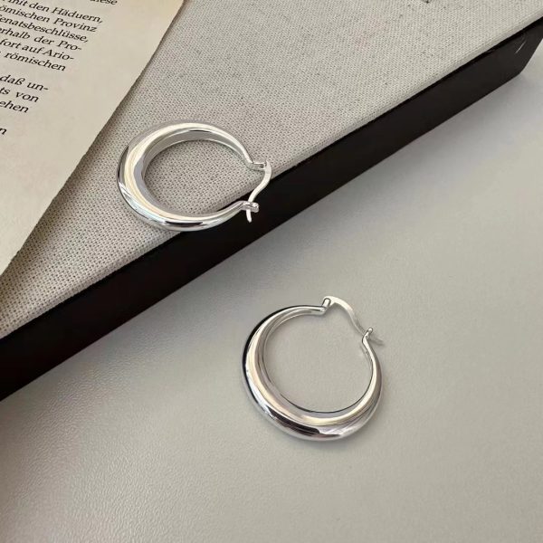 Wholesale 925 Sterling Silver Basic Large Glossy  Hoop Earrings
