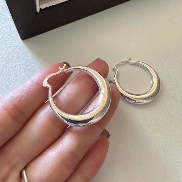Wholesale 925 Sterling Silver Basic Large Glossy  Hoop Earrings - Image 3