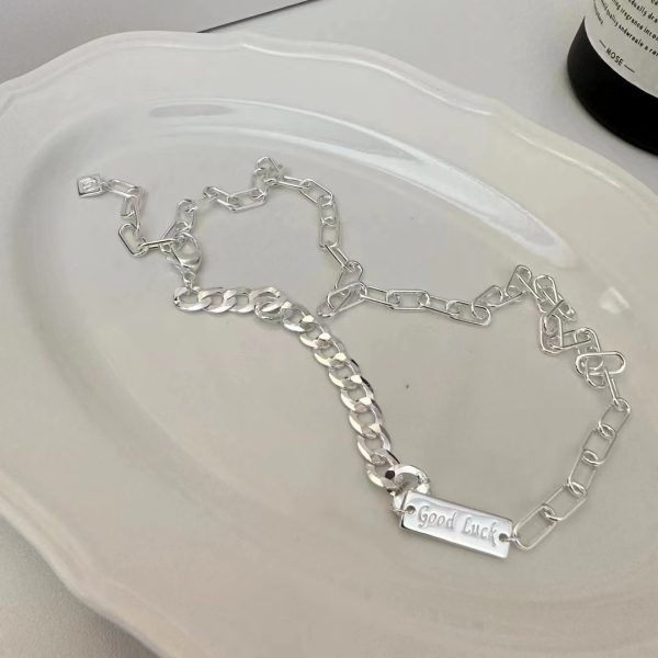 Wholesale 925 Sterling Silver Engraved Good Luck Splicing Necklace