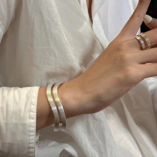 Wholesale 925 Sterling Silver Wave Double Layers Bracelet & Ring - Image 4