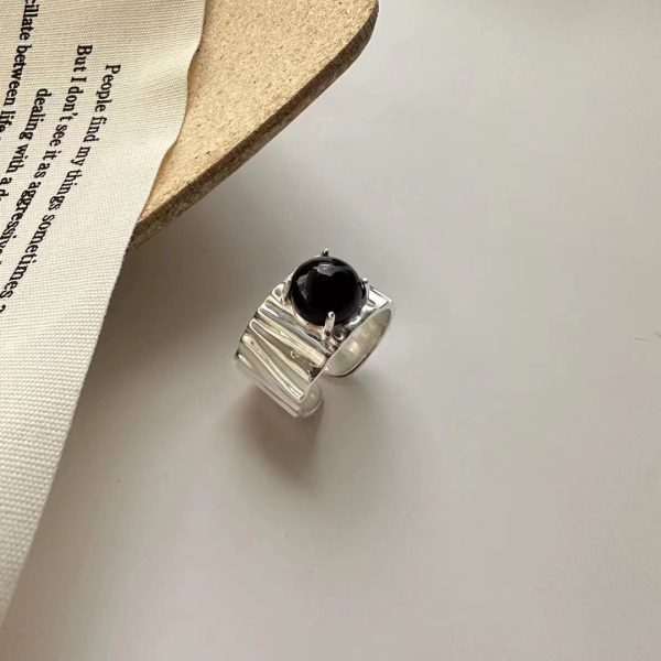 Wholesale 925 Sterling Silver Agate Wide Ring - Image 2