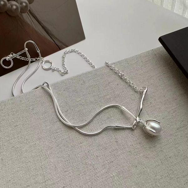 Wholesale 925 Sterling Silver Pearl Splicing Necklace