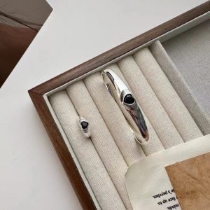 Wholesale 925 Sterling Silver Heart Black Zircon Bracelet & Ring
