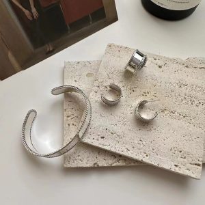 Wholesale 925 Sterling Silver Twist Side Bracelet & Ring & Earrings