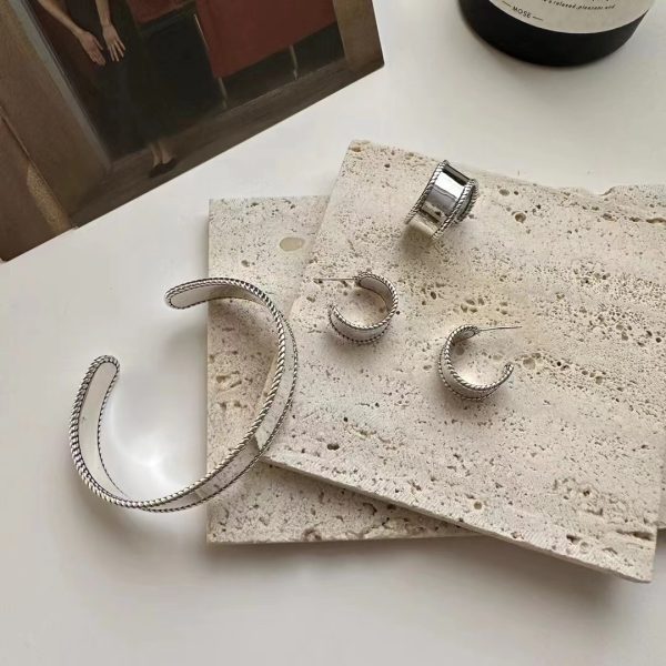 Wholesale 925 Sterling Silver Twist Side Bracelet & Ring & Earrings