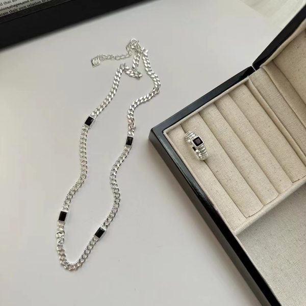Wholesale 925 Sterling Silver Black Zirconia Necklace ＆ Ring