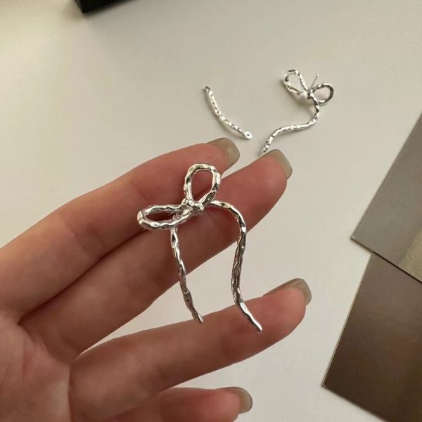 Wholesale 925 Sterling Silver Textured Bow Earrings - Image 3