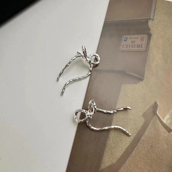 Wholesale 925 Sterling Silver Textured Bow Earrings - Image 2