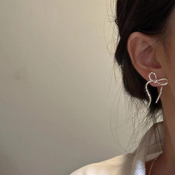 Wholesale 925 Sterling Silver Textured Bow Earrings - Image 5