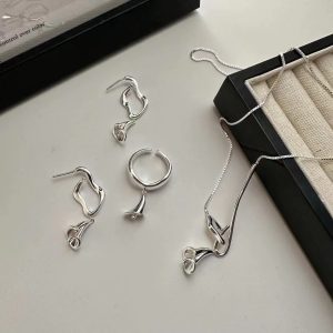 Wholesale 925 Sterling Silver Calla Lily Set Necklace ＆ Earrings ＆ Ring