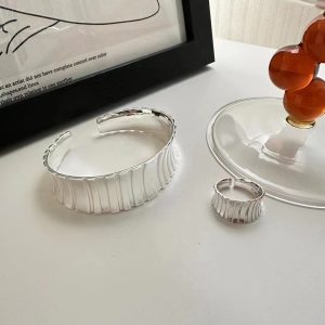 Wholesale 925 Sterling Silver Pleated Wheel Bracelet & Ring