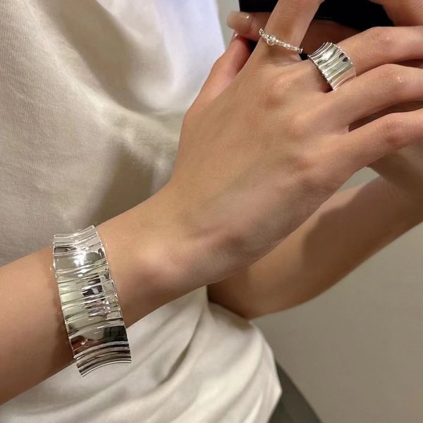 Wholesale 925 Sterling Silver Pleated Wheel Bracelet & Ring - Image 5