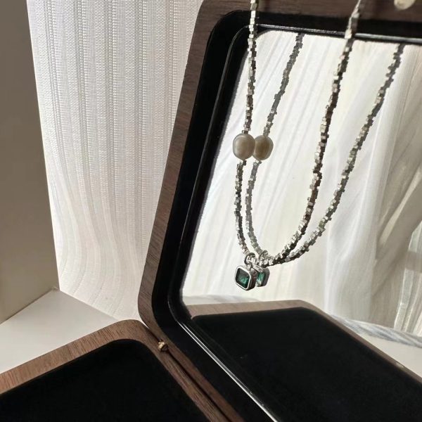 Wholesale 925 Sterling Silver Green Diamond Freshwater Pearl Crushed Silver Light Luxury Necklace ＆ Bracelet - Image 3