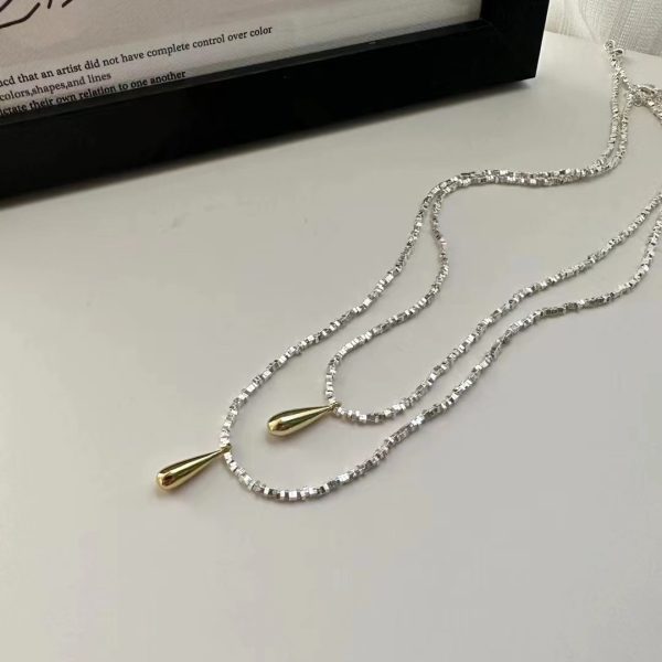 Wholesale 925 Sterling Silver Golden Teardrop Necklace - Image 2
