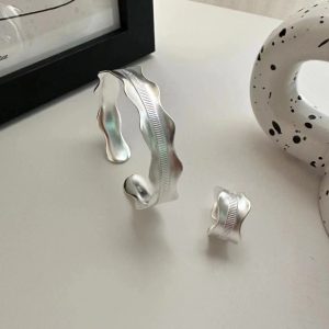 Wholesale 925 Sterling Silver Frosted Wave Bracelet & Ring