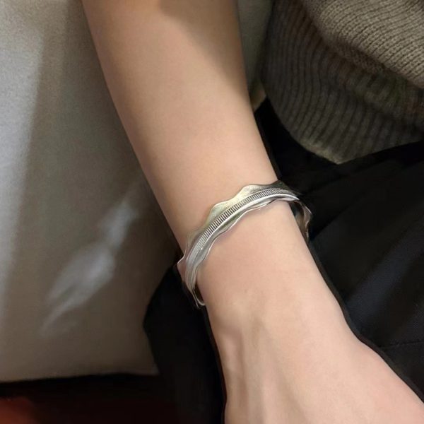 Wholesale 925 Sterling Silver Frosted Wave Bracelet & Ring - Image 4