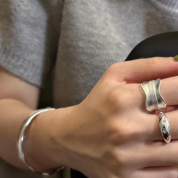 Wholesale 925 Sterling Silver Frosted Wave Bracelet & Ring - Image 5