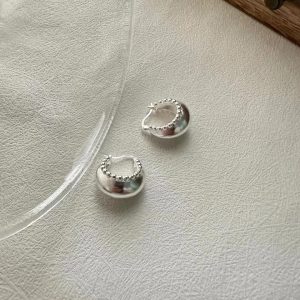 Wholesale 925 Sterling Silver Matte Curved Bead Earrings