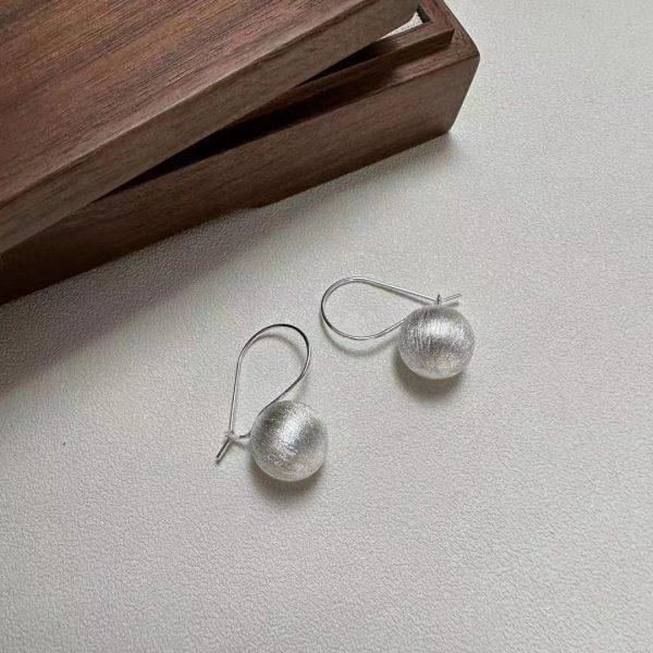 Wholesale 925 Sterling Silver Brushed Ball Earrings - Image 2
